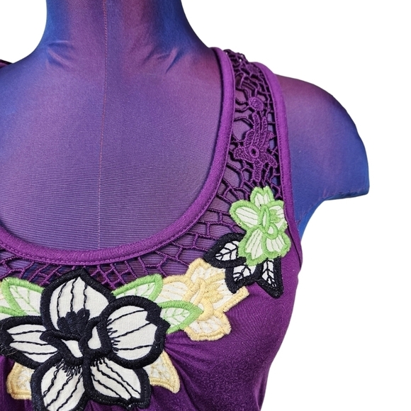 Energie Purple Crocheted Racerback Floral Embroidered Tank Top Women's Small - Picture 2 of 9